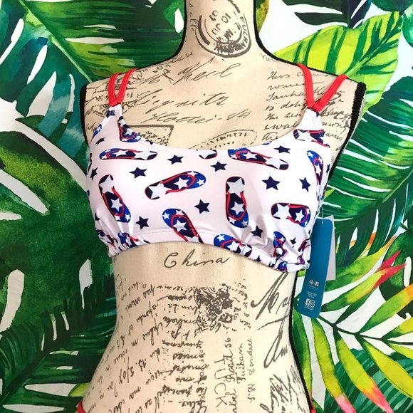 Nwt $50 UNDERCURRENT Juniors Medium Red White Blue Graphic Strappy Bikini Set - Picture 5 of 8